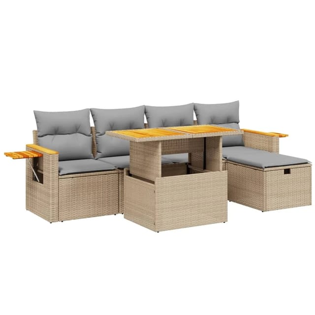 vidaXL 6-tlg Garten-Sofagarnitur mit Kissen Beige Poly Rattan Modell 386