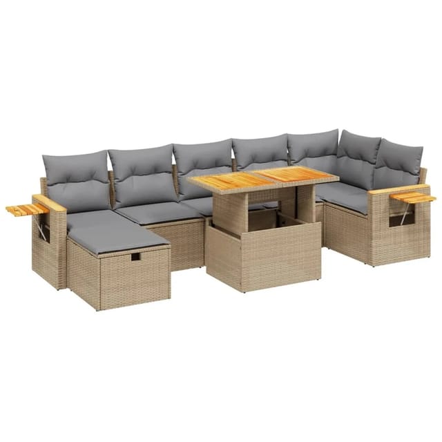 vidaXL 8-tlg Garten-Sofagarnitur mit Kissen Beige Poly Rattan Modell 337