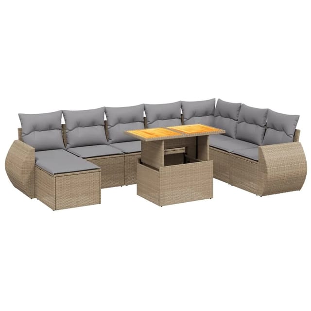vidaXL 9-tlg Garten-Sofagarnitur mit Kissen Beige Poly Rattan Modell 234