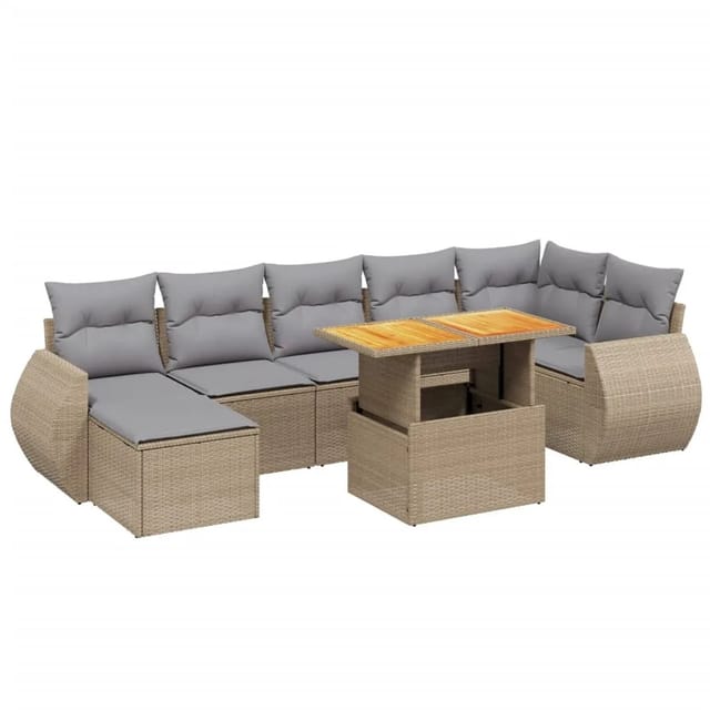 vidaXL 8-tlg Garten-Sofagarnitur mit Kissen Beige Poly Rattan Modell 355