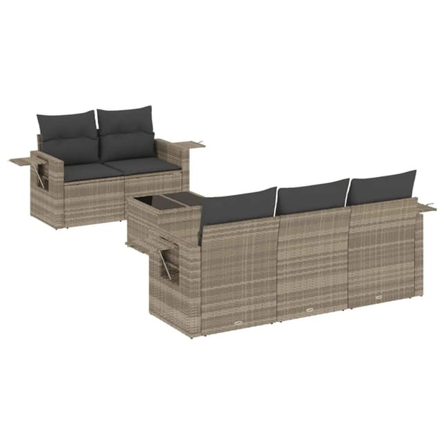 vidaXL 6-tlg Garten-Sofagarnitur mit Kissen Hellgrau Poly Rattan Modell 9