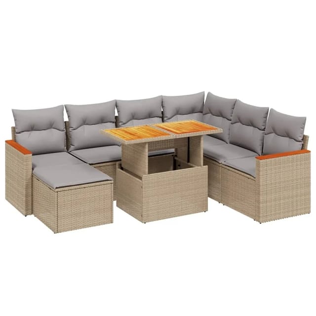 vidaXL 8-tlg Garten-Sofagarnitur mit Kissen Beige Poly Rattan Modell 316