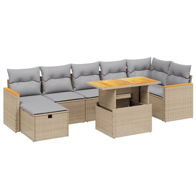 vidaXL 8-tlg Garten-Sofagarnitur mit Kissen Beige Poly Rattan Modell 315