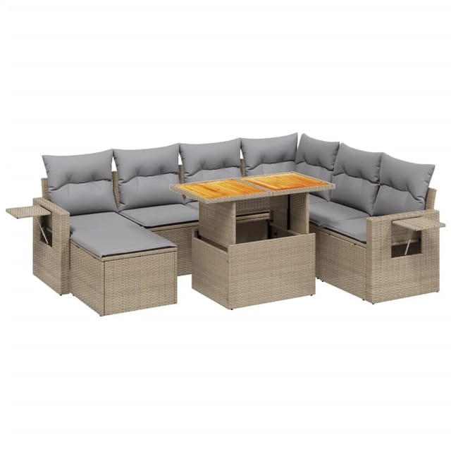 vidaXL 8-tlg Garten-Sofagarnitur mit Kissen Beige Poly Rattan Modell 299