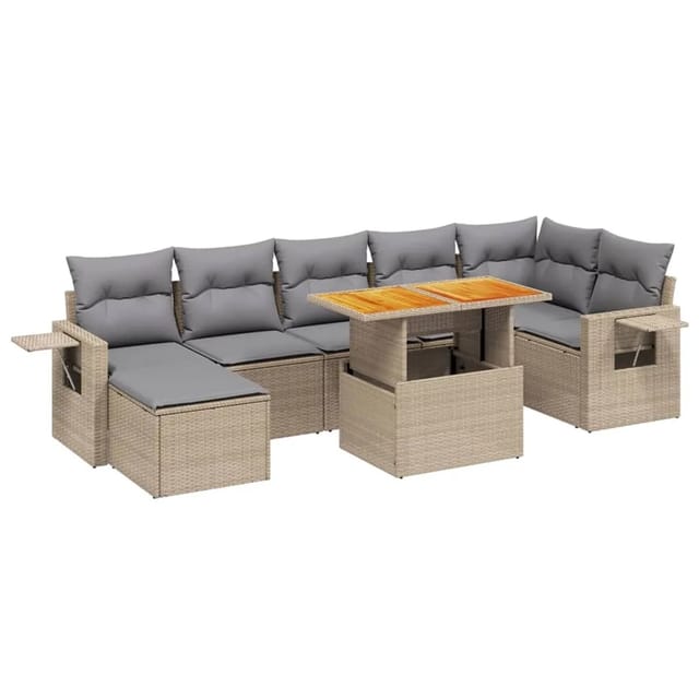 vidaXL 8-tlg Garten-Sofagarnitur mit Kissen Beige Poly Rattan Modell 302