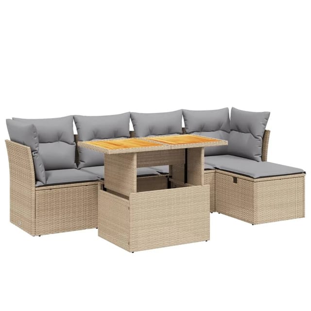vidaXL 6-tlg Garten-Sofagarnitur mit Kissen Beige Poly Rattan Modell 349