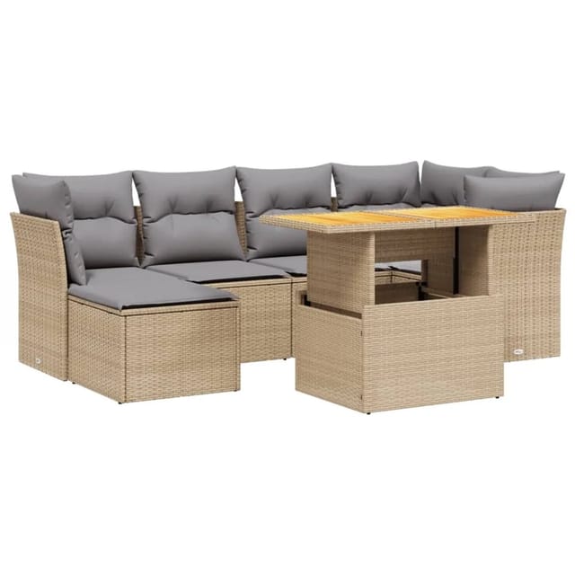 vidaXL 7-tlg Garten-Sofagarnitur mit Kissen Beige Poly Rattan Modell 414