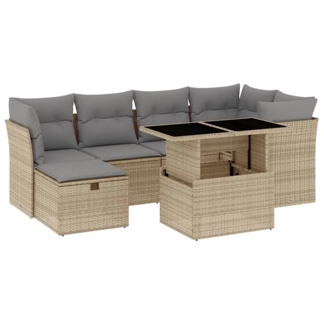 vidaXL 7-tlg Garten-Sofagarnitur mit Kissen Beige Poly Rattan Modell 398