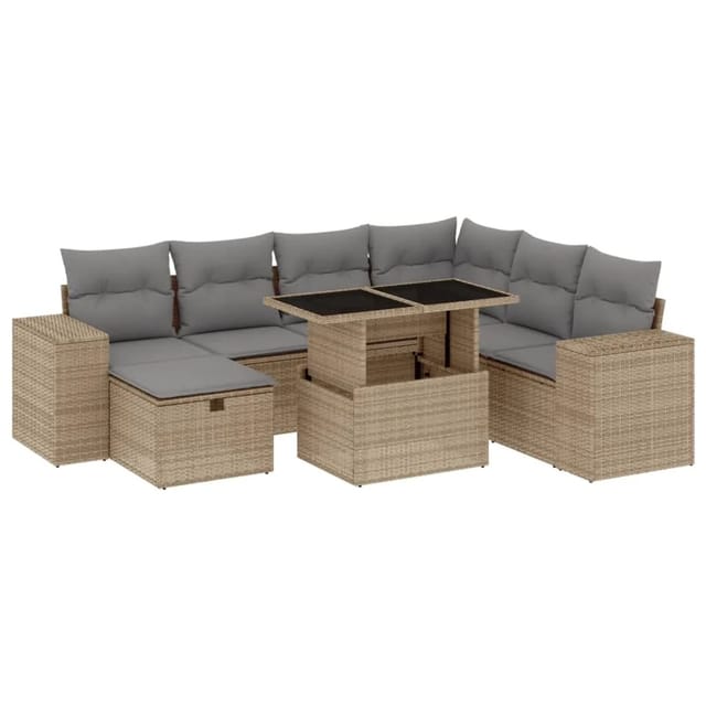vidaXL 8-tlg Garten-Sofagarnitur mit Kissen Beige Poly Rattan Modell 306