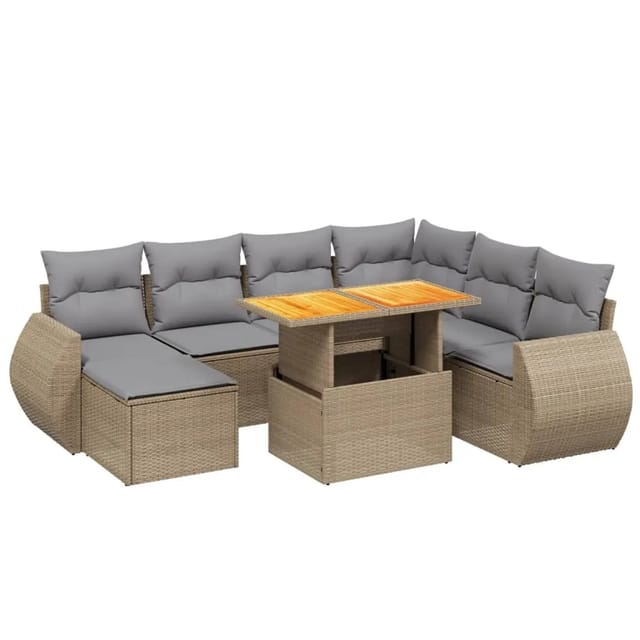 vidaXL 8-tlg Garten-Sofagarnitur mit Kissen Beige Poly Rattan Modell 273