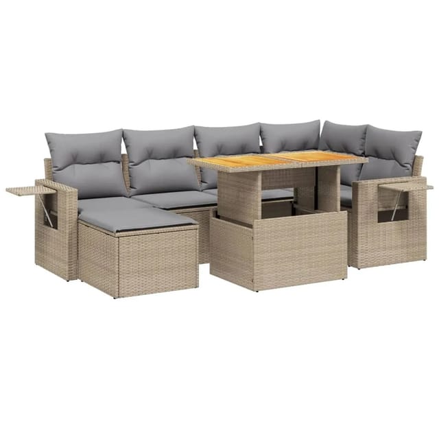 vidaXL 7-tlg Garten-Sofagarnitur mit Kissen Beige Poly Rattan Modell 413