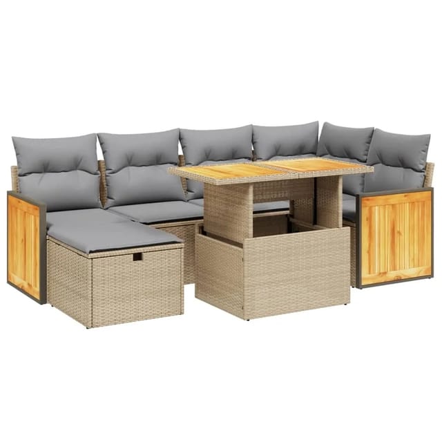 vidaXL 7-tlg Garten-Sofagarnitur mit Kissen Beige Poly Rattan Modell 415