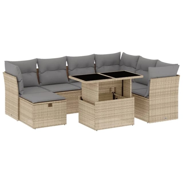 vidaXL 8-tlg Garten-Sofagarnitur mit Kissen Beige Poly Rattan Modell 305