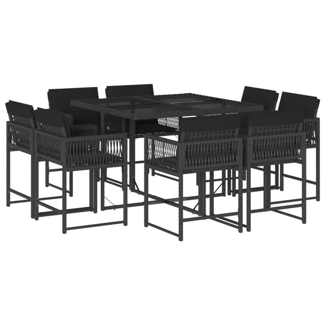 vidaXL 9-tlg Garten-Essgruppe mit Kissen Schwarz Poly Rattan Modell 151
