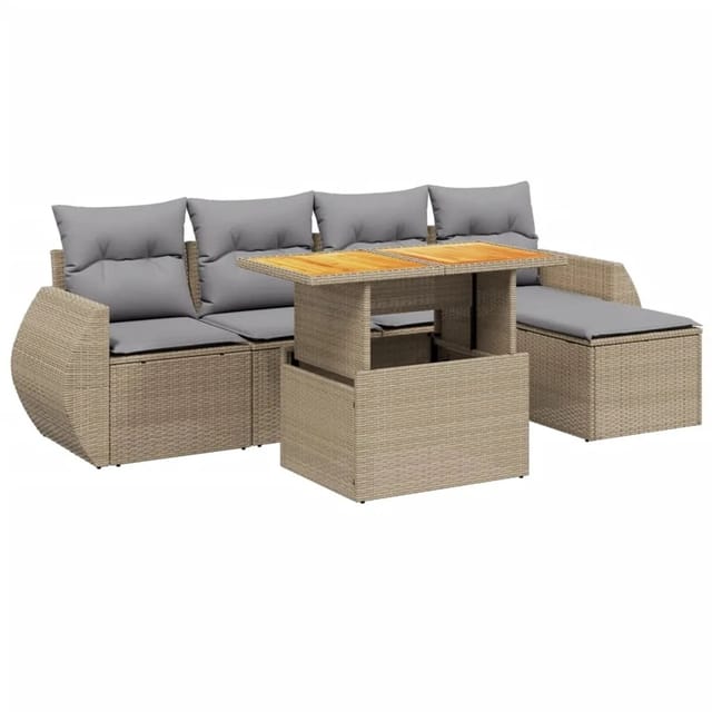 vidaXL 6-tlg Garten-Sofagarnitur mit Kissen Beige Poly Rattan Modell 331