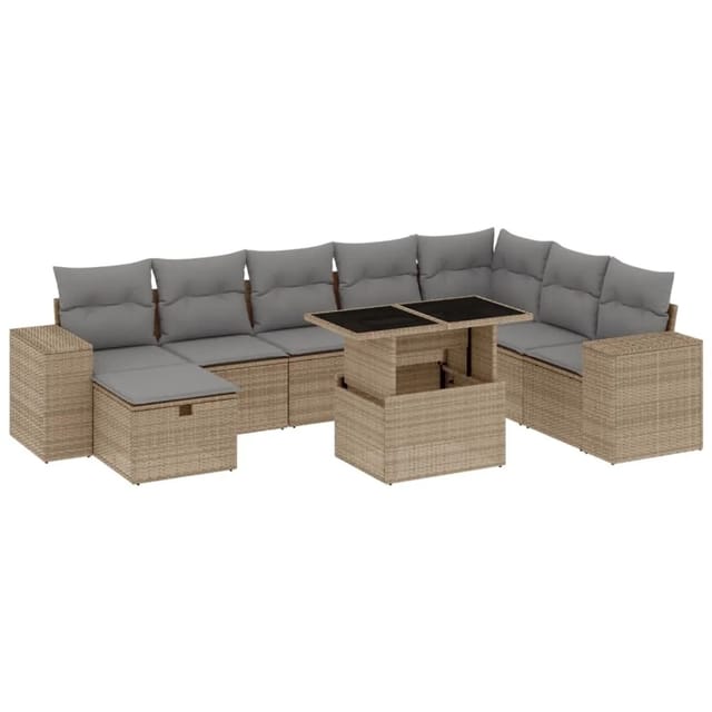 vidaXL 9-tlg Garten-Sofagarnitur mit Kissen Beige Poly Rattan Modell 251