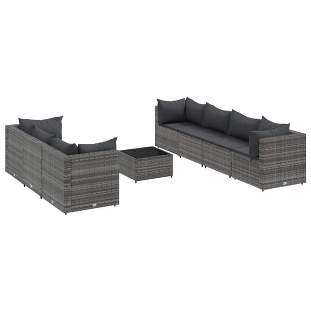 vidaXL 8-tlg Garten-Lounge-Set mit Kissen Grau Poly Rattan Modell 83