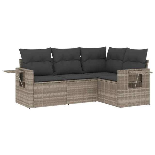vidaXL 4-tlg Garten-Sofagarnitur mit Kissen Hellgrau Poly Rattan Modell 3