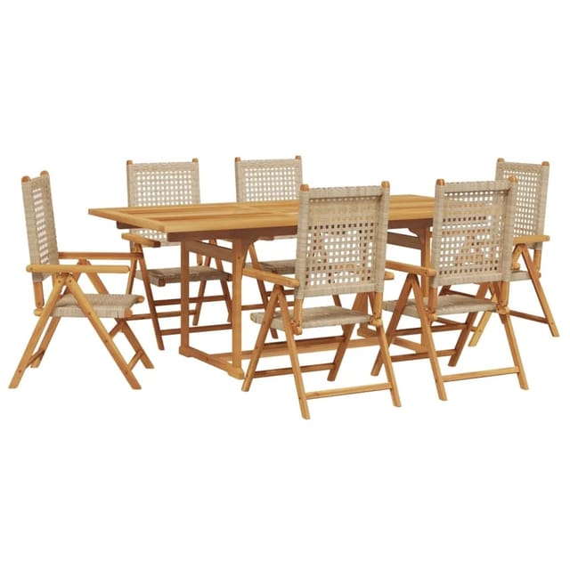 vidaXL 7-tlg Garten-Essgruppe Poly Rattan und Massivholz Beige Modell 1