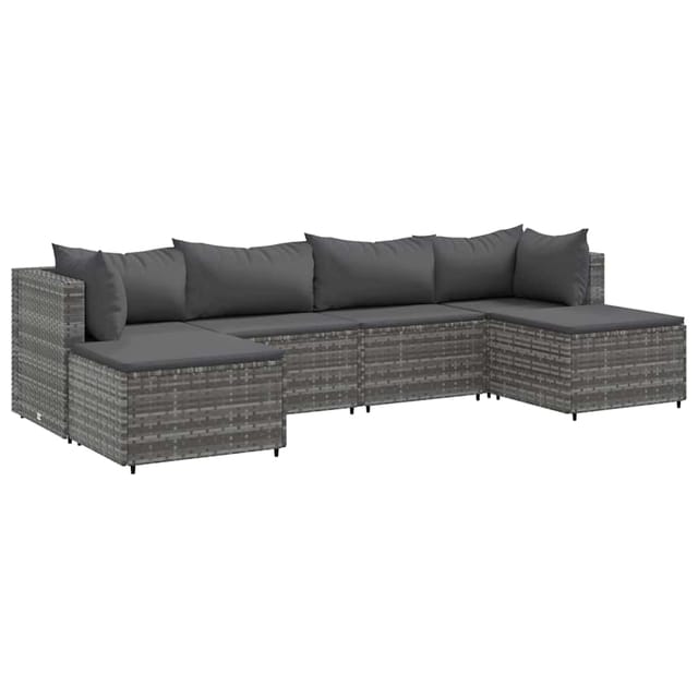 vidaXL 6-tlg Garten-Lounge-Set mit Kissen Grau Poly Rattan Modell 77
