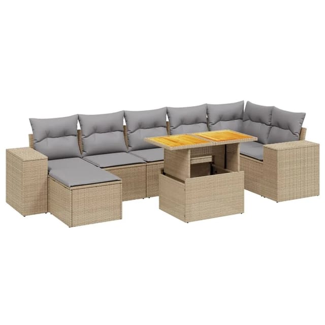 vidaXL 8-tlg Garten-Sofagarnitur mit Kissen Beige Poly Rattan Modell 267