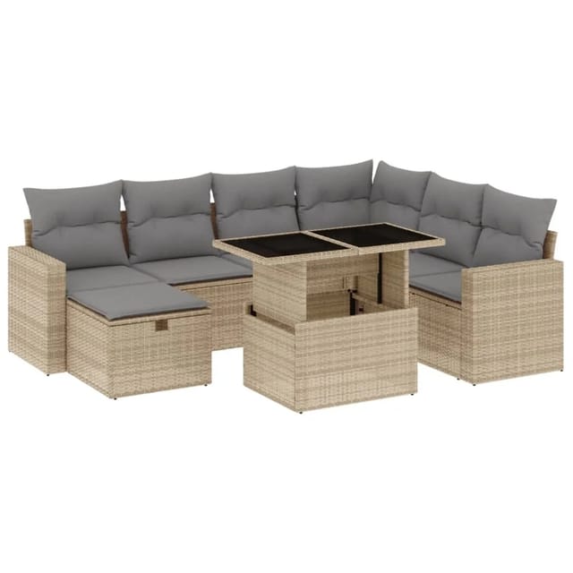 vidaXL 8-tlg Garten-Sofagarnitur mit Kissen Beige Poly Rattan Modell 328
