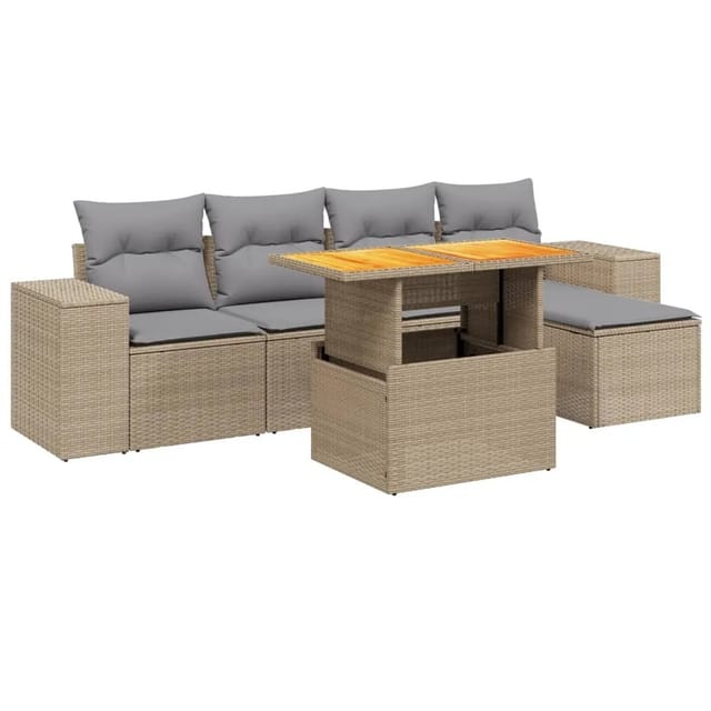 vidaXL 6-tlg Garten-Sofagarnitur mit Kissen Beige Poly Rattan Modell 329