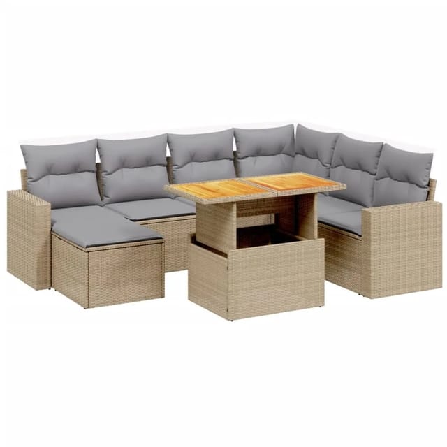 vidaXL 8-tlg Garten-Sofagarnitur mit Kissen Beige Poly Rattan Modell 281