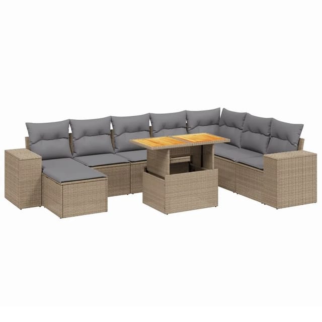 vidaXL 9-tlg Garten-Sofagarnitur mit Kissen Beige Poly Rattan Modell 258