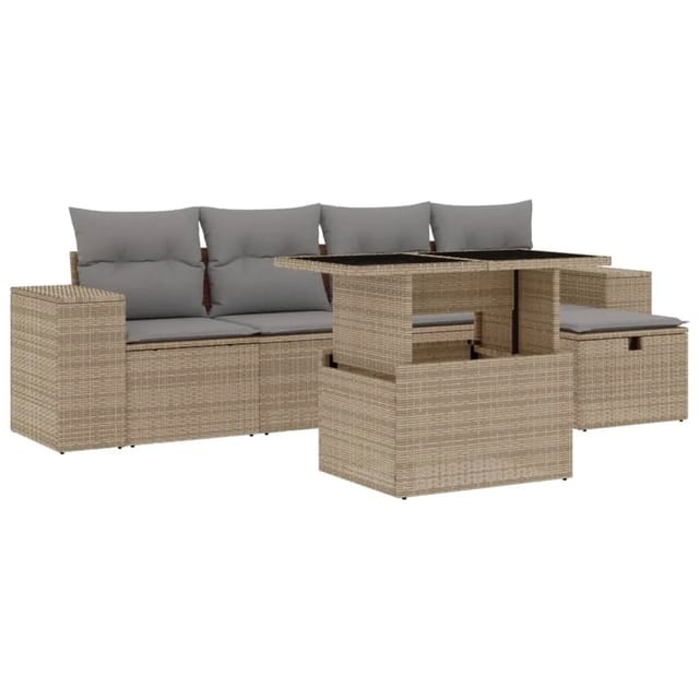 vidaXL 6-tlg Garten-Sofagarnitur mit Kissen Beige Poly Rattan Modell 376