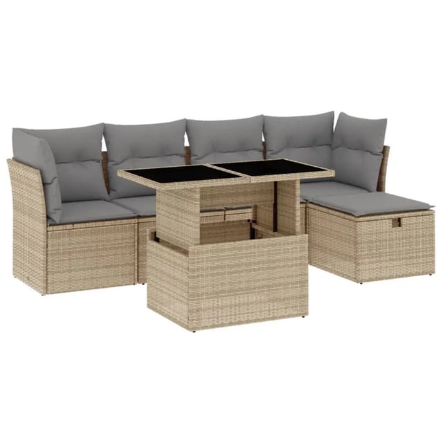 vidaXL 6-tlg Garten-Sofagarnitur mit Kissen Beige Poly Rattan Modell 360