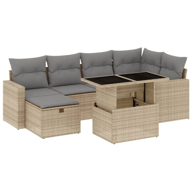 vidaXL 7-tlg Garten-Sofagarnitur mit Kissen Beige Poly Rattan Modell 364
