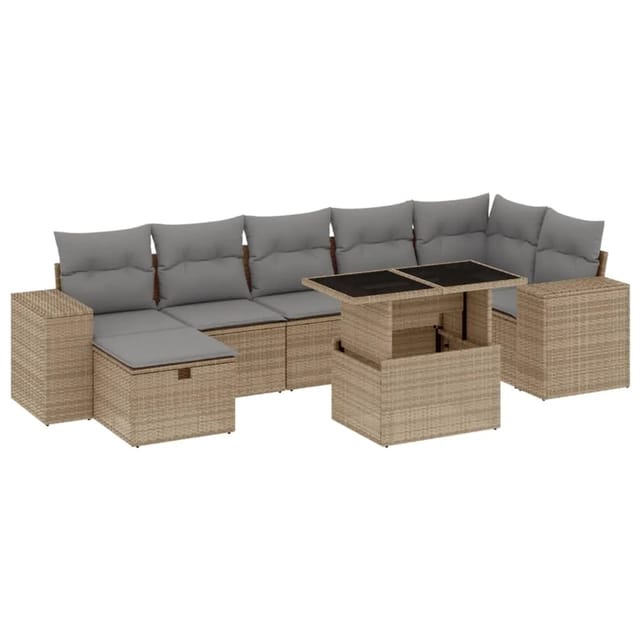vidaXL 8-tlg Garten-Sofagarnitur mit Kissen Beige Poly Rattan Modell 284