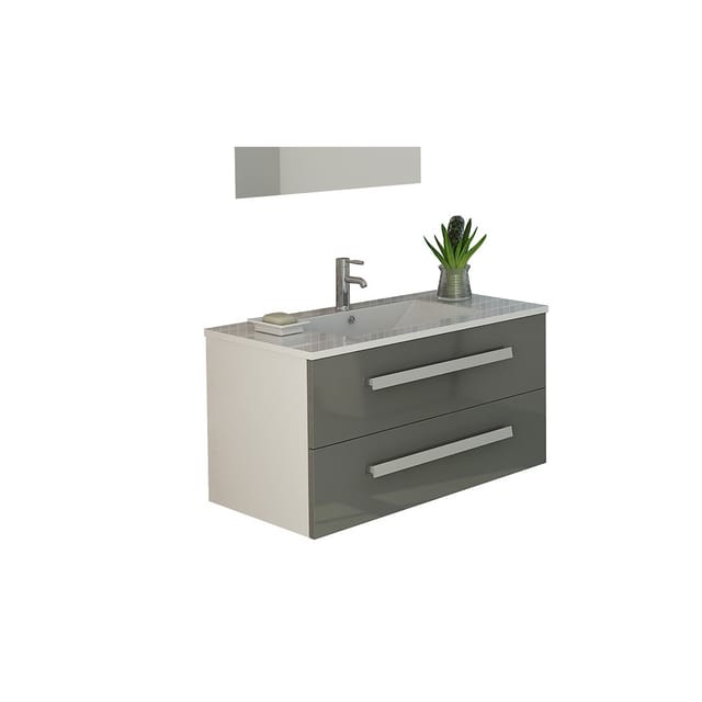 Jet-Line Badset Rapperswil 90cm Grau Hochglanz Waschbecken und Unterschrank