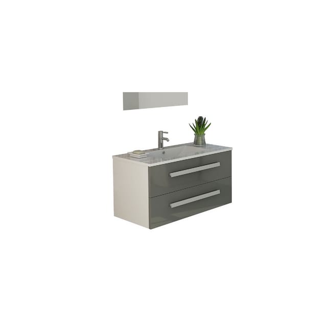 Jet-Line Badmöbel-Set Locarno 80cm Grau Hochglanz Unterschrank und Waschbecken