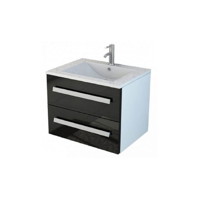 Jet-Line Badmöbel-Set Arosa II 59cm Schwarz Hochglanz Waschbecken und Unterschrank