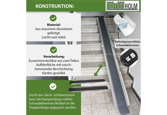 TRUTZHOLM Anti Rutsch Alu Auffahrampe Zusammensteckbar 150-270 cm Verstellbar