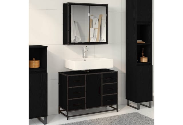 vidaXL Badezimmermöbel Set 2-Tlg Schwarz Eichen-Optik Holzwerkstoff 3402431