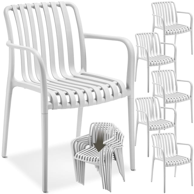 Tectake Gartenstühle Alcudia Wetterfest und UV Beständig Platzsparend Stapelbar Creme 6er Set
