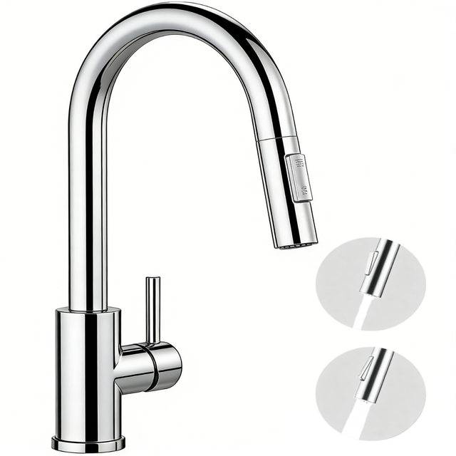 Aica Küchenarmatur Säulenbrause‑wasserhahn Küche Zwei Wasserauslassmodi Mischbatterie Ausziehbar 360° Drehbar Einhand‑spültischarmatur Versilbert