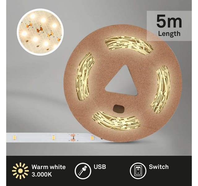 Brilo LED-Strip Kabelschalter Warmweiß 3.000 K Kürzbar USB Anschluss 5 m