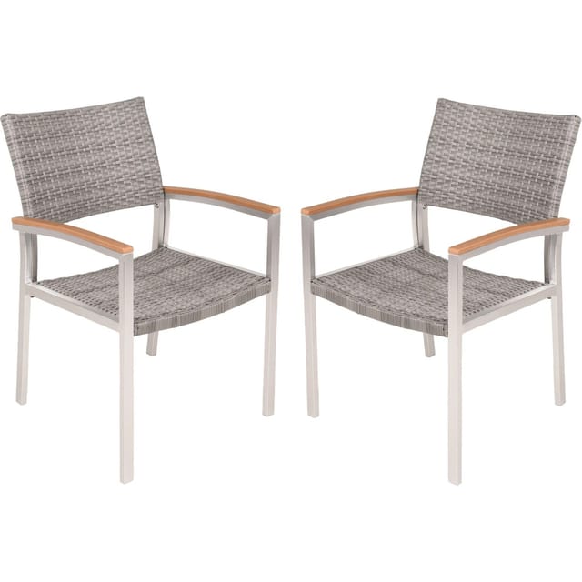 Garden Pleasure Stapelstuhl LIVORNO Aluminium mit Armlehnen Hellgrau 2er Set
