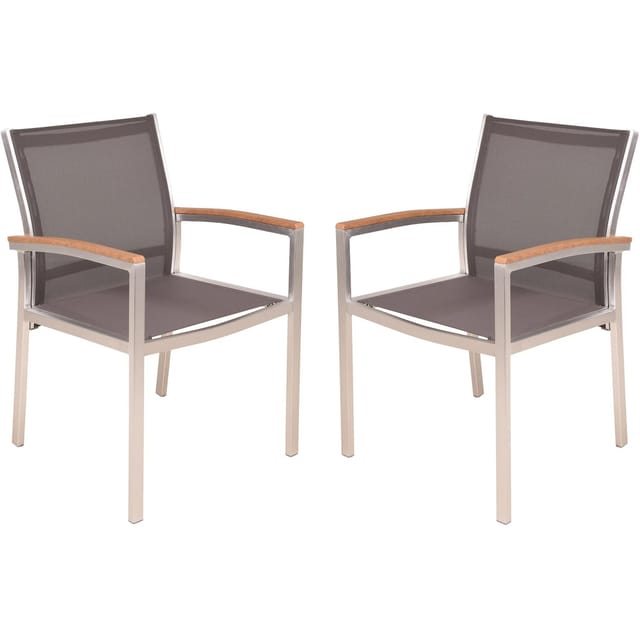 Garden Pleasure Stapelstuhl LIVORNO Aluminium mit Armlehnen Grau 2er Set