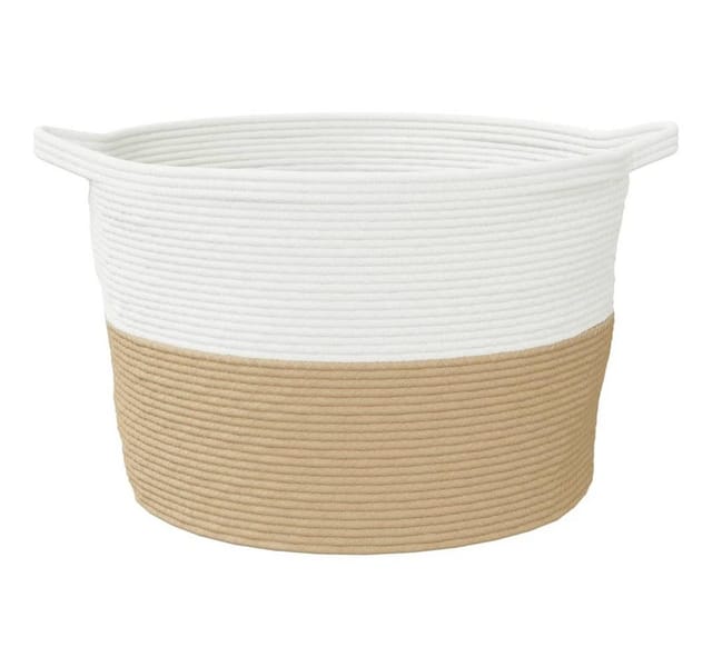 vidaXL Wäschekorb Beige und Weiß Ø60x36 cm Baumwolle 358475