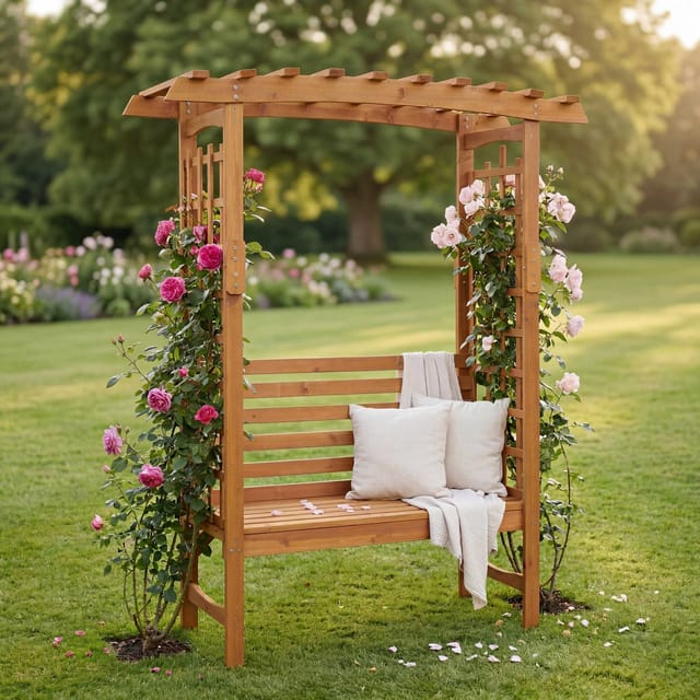 MCW Rosenbogen mit Sitzbank Q21 Rankhilfe 201x160x60cm Natur