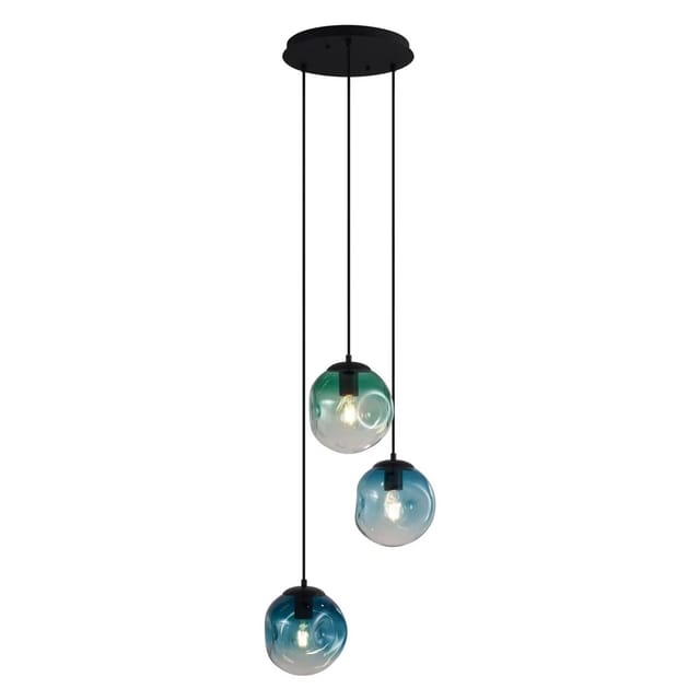 QAZQA Art Deco Hängeleuchte Schwarz mit Blauem und Grünem Glas 3 Flammig Douglass