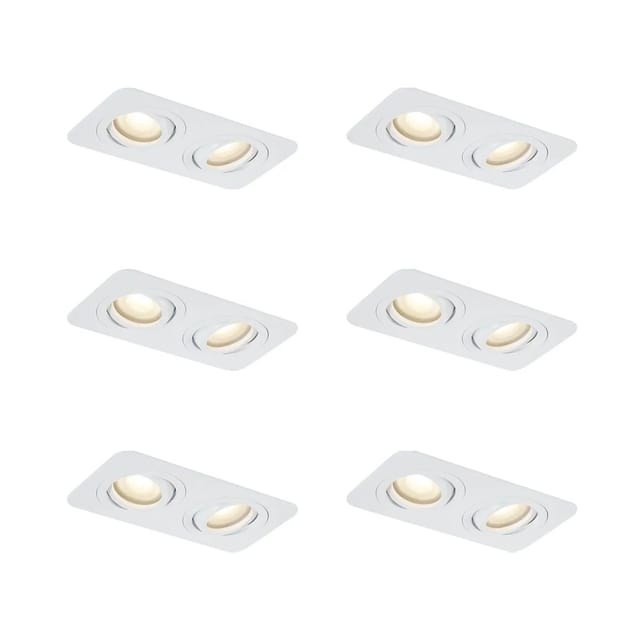 QAZQA Set mit 6 Runden Einbaustrahlern Weiß GU10 50mm Dreh und Schwenkbar IP44 2 Flammig AlberTo