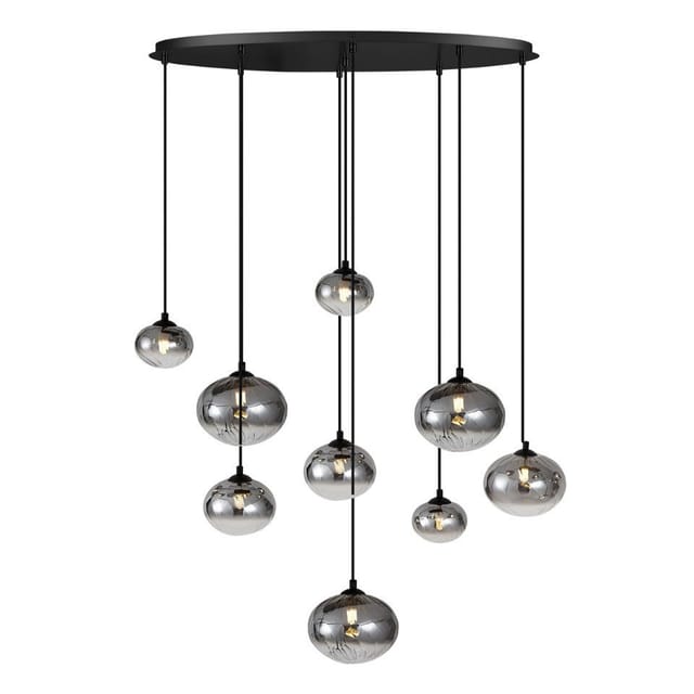 QAZQA Moderne Hängelampe Schwarz mit Rauchglas 9 Flammig Jia