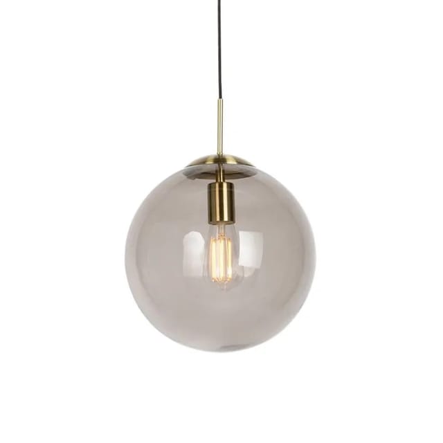QAZQA Moderne Hängelampe aus Messing mit Rauchglas 30 cm Ball