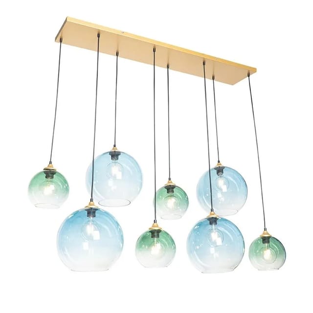 QAZQA Hängelampe Messing mit Blauem und Grünem Glas 8 Lichter Sandra